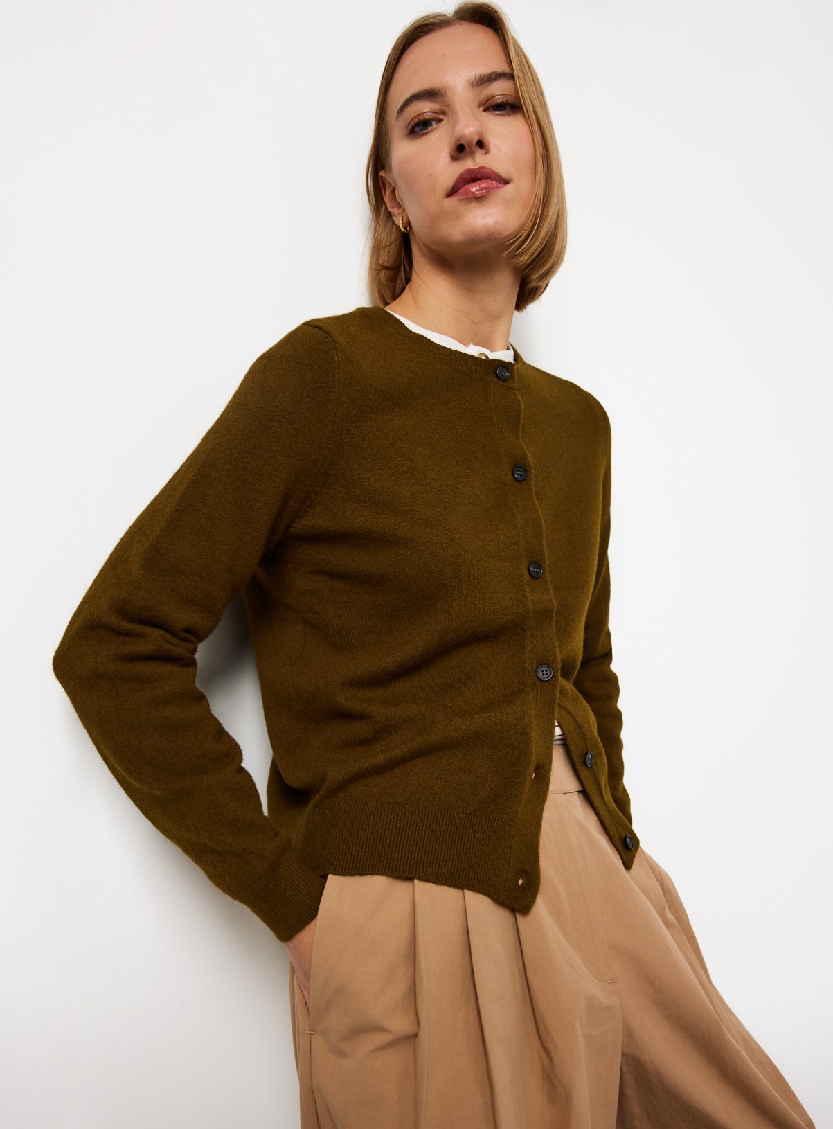 Dark Green Soft Knit Crew Neck Cardigan 24 - Image 1 thumbnail
